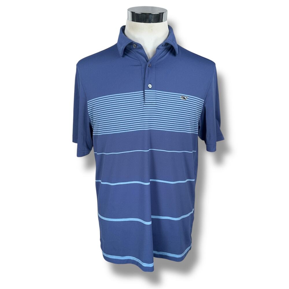 Vineyard Vines‎ Performance Polo Shirt Men’s Medium Blue Striped Stretch Golf